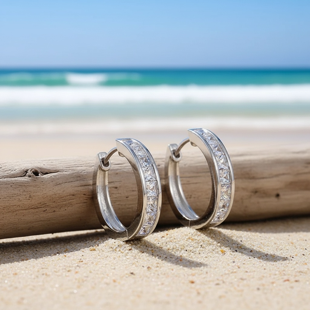 Women's 925 Silver Round Earrings with Synthetic Zirconia Inlay